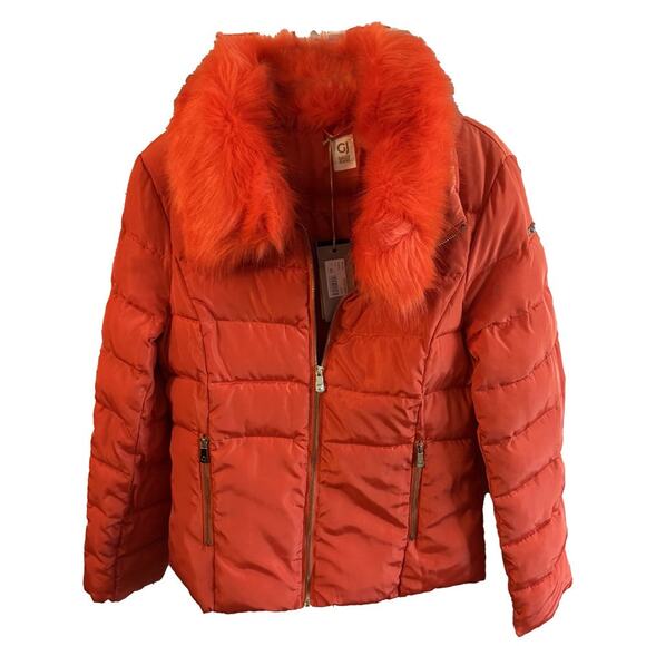 Gaudi Fur Puffer Jacket - 10 - Orange - Picture 1 of 2